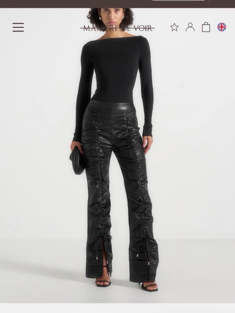 Maniere de Voir Leather Ruched Trousers - Black